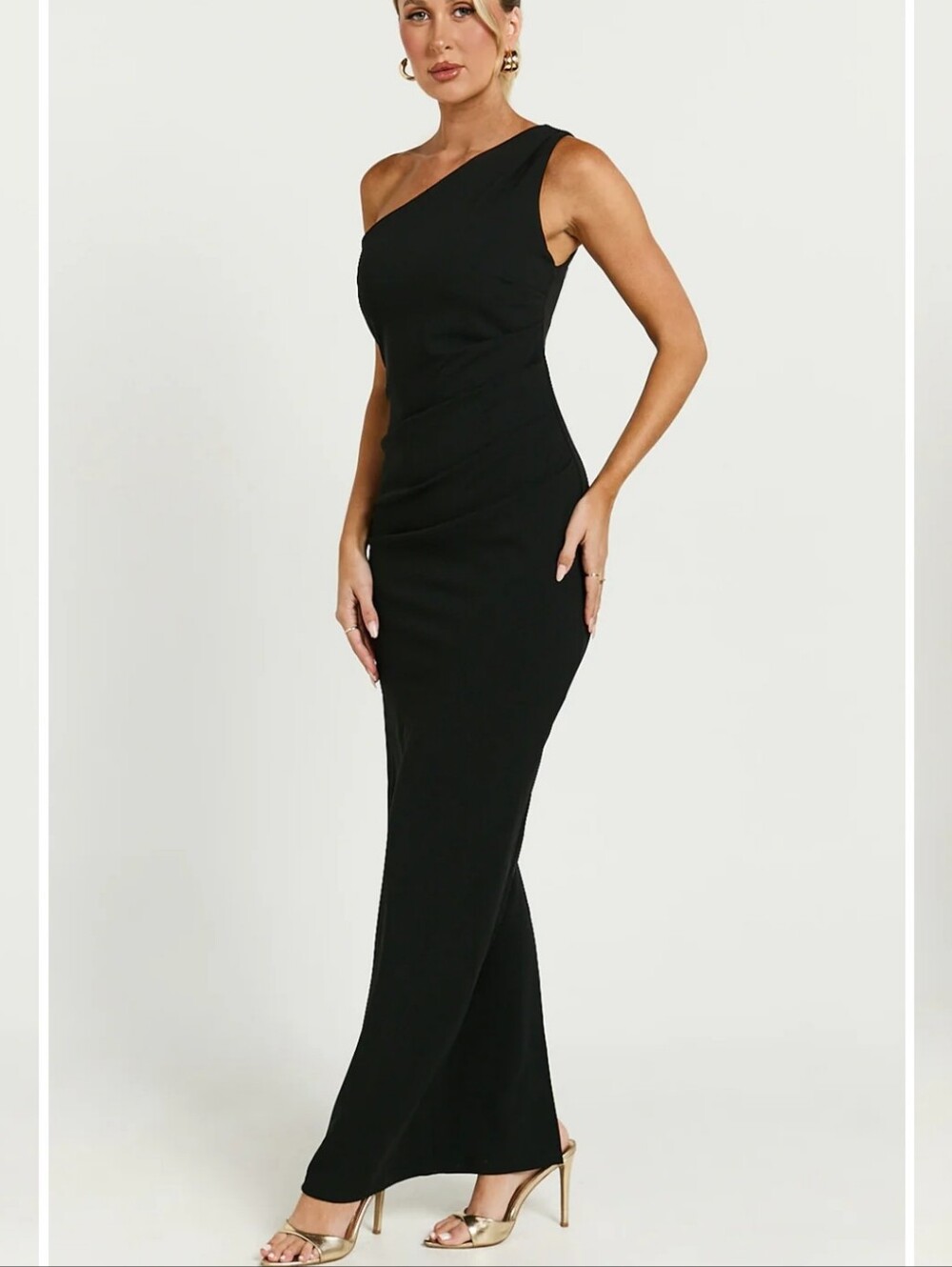 YH & Co Criselda One Shoulder Maxi Dress Black Formal Gown Size 8 NWT - Picture 3 of 15